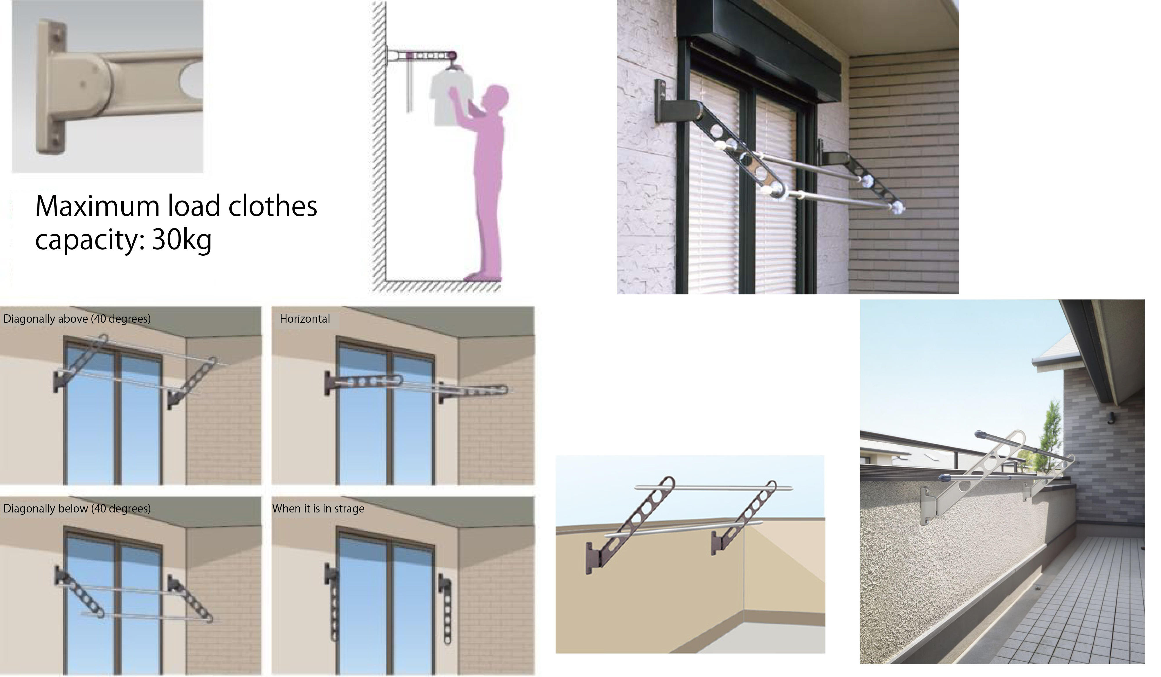 Outdoor best laundry rack clothes drying clothes airer pole adjustable holder  window wall mounted easy installation