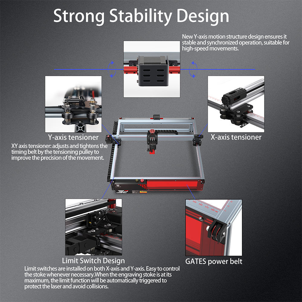 TWOTREES TS2 10W China Made Hot Sale Diode Desktop CNC 450*450mm Engraving Cutting Area Metal Laser Engraving Machine