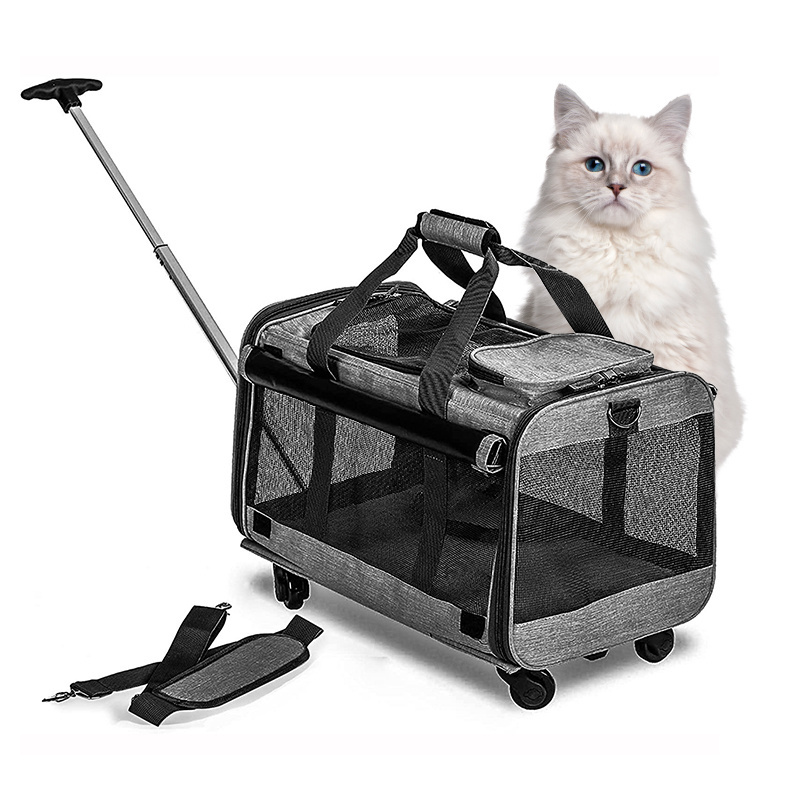 Pet Trolley Carrier With Wheels Airline Custom Carrying Bag Travel Products Small Cat Dog Puppies Pet Carrier Backpack