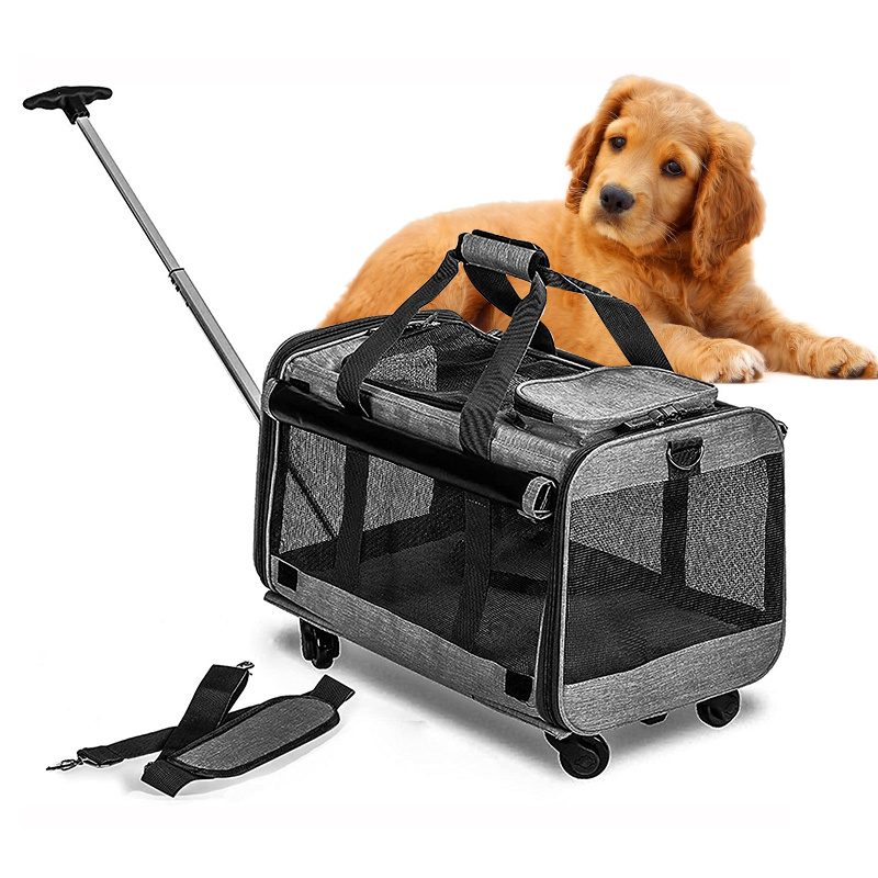 Pet Trolley Carrier With Wheels Airline Custom Carrying Bag Travel Products Small Cat Dog Puppies Pet Carrier Backpack