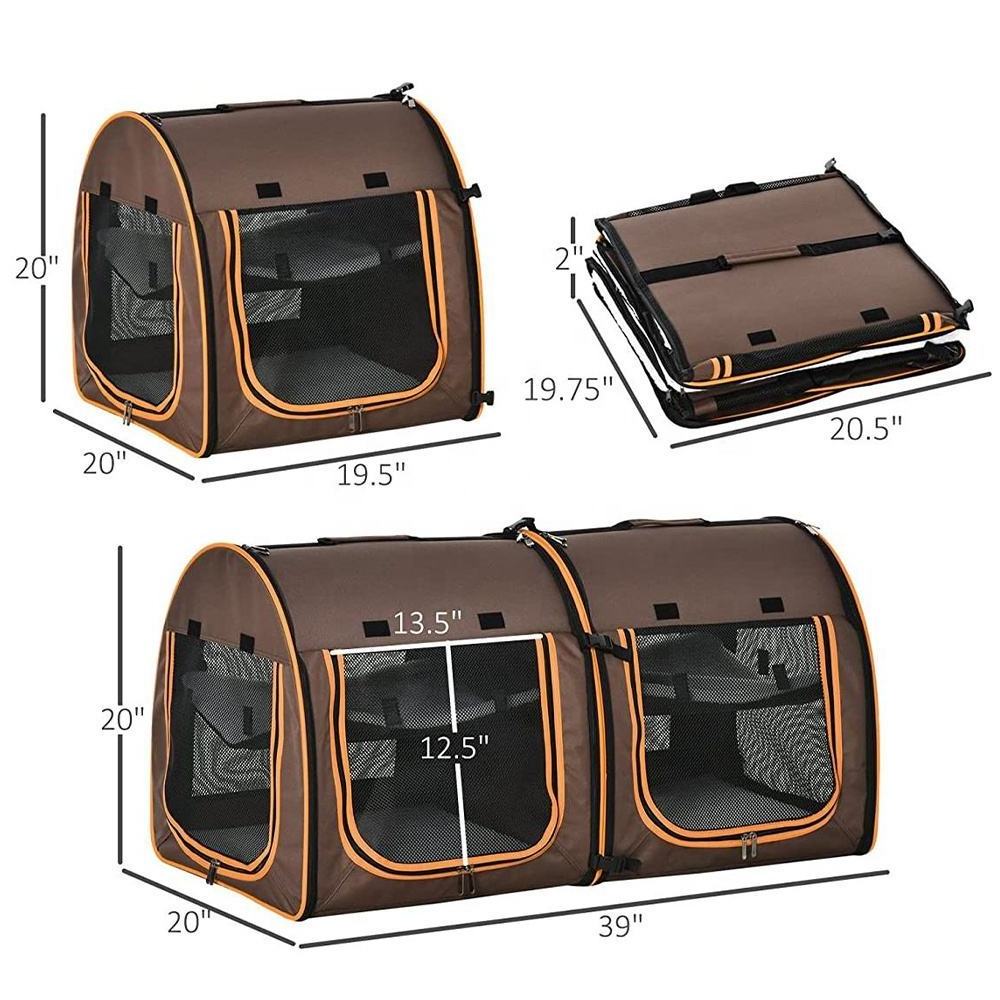 Portable Soft-Sided Cat Carrier with Divider Two Compartments Soft Cushions Storage Bag Large Kennel Pet Bag Pet Cage