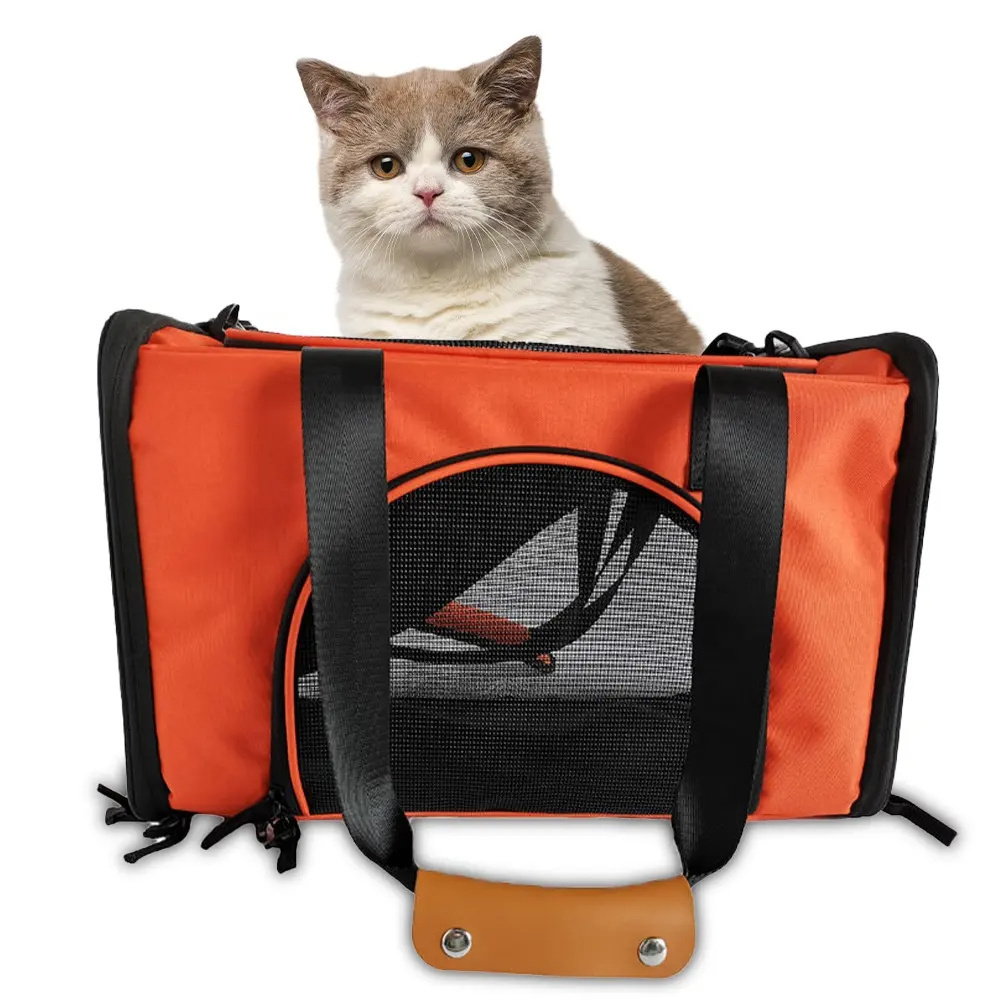 Pet Cat Carrier Bag Top Opening, Removable Mat and Breathable Mesh, Foldable Cat Carrier Transport Bag for Dogs and Cats