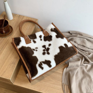 2023 Western Women Cowhide Print Cow Hide Faux Fur Leather Tote Bag