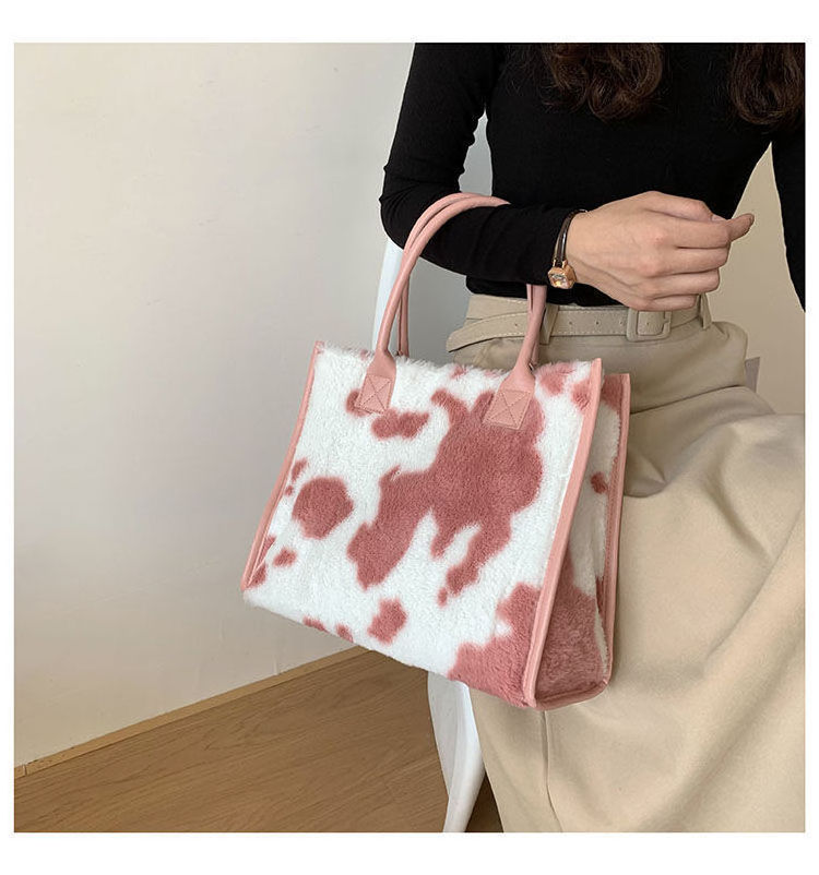 2023 Western Women Cowhide Print Cow Hide Faux Fur Leather Tote Bag