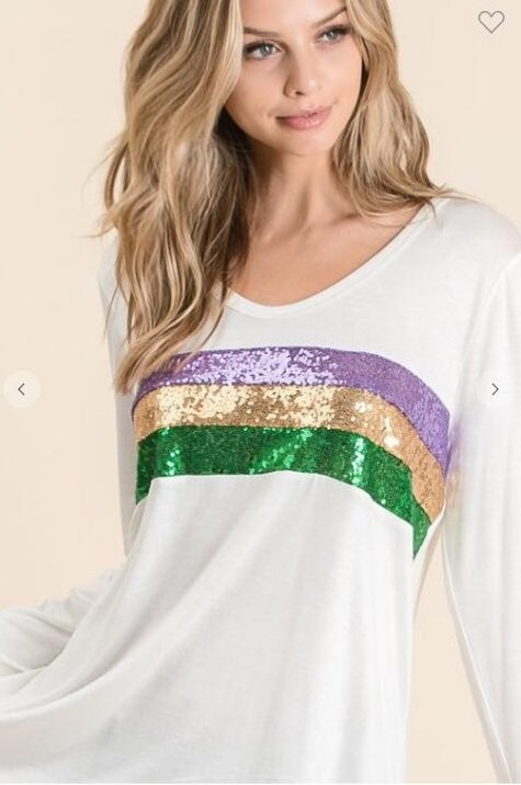 2020 wholesale Fashion Casual Mardi Gras Long Sleeve Three Stripe Sequin Women T shirt