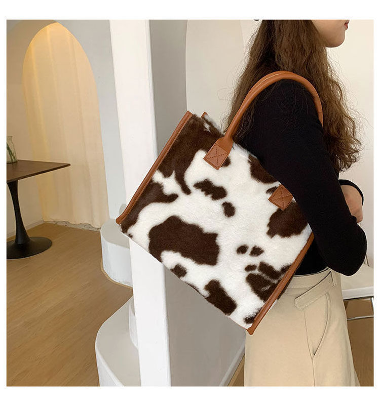 2023 Western Women Cowhide Print Cow Hide Faux Fur Leather Tote Bag