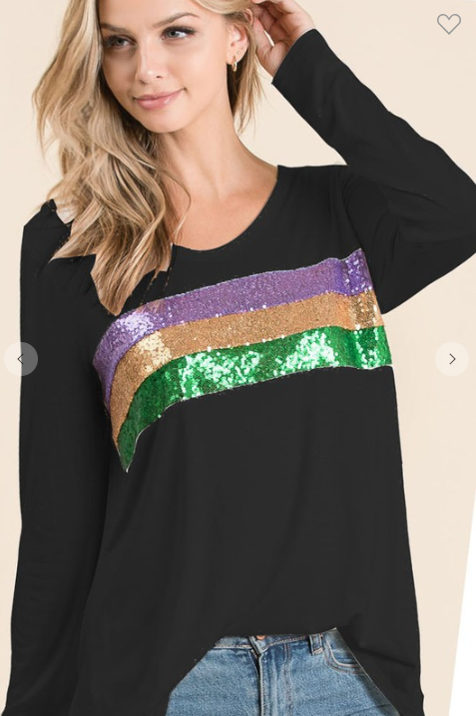 2020 wholesale Fashion Casual Mardi Gras Long Sleeve Three Stripe Sequin Women T shirt