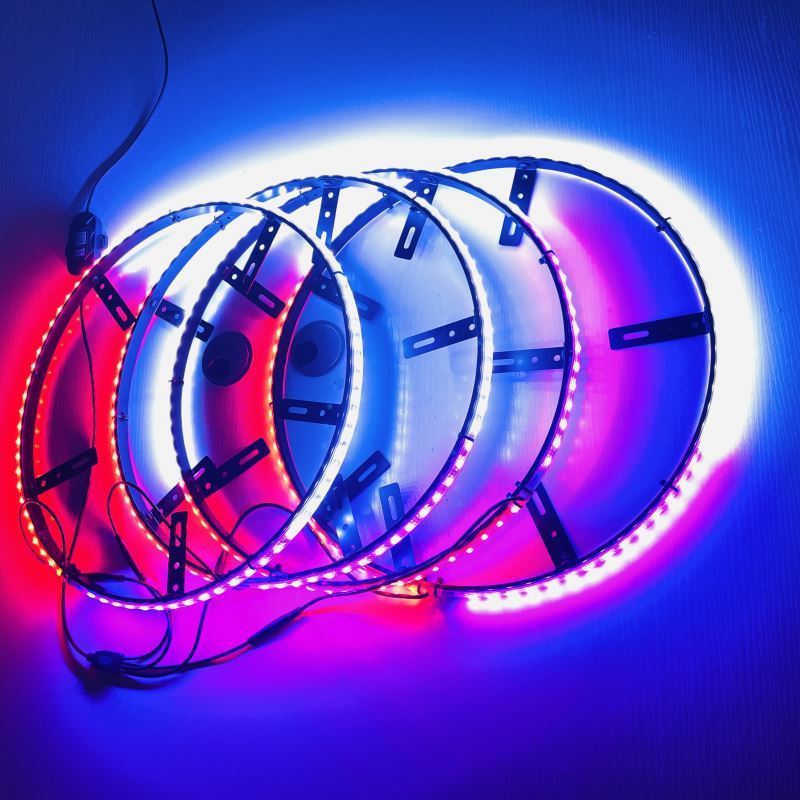 15.5 inch  Double Row Dream Chasing Color Led Wheel Ring Lights Dancing Flow IP68 Waterproof Strobe Rim Lights Car Tire