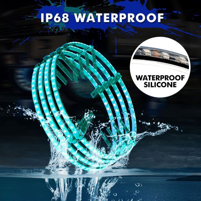 15.5 inch  Double Row Dream Chasing Color Led Wheel Ring Lights Dancing Flow IP68 Waterproof Strobe Rim Lights Car Tire