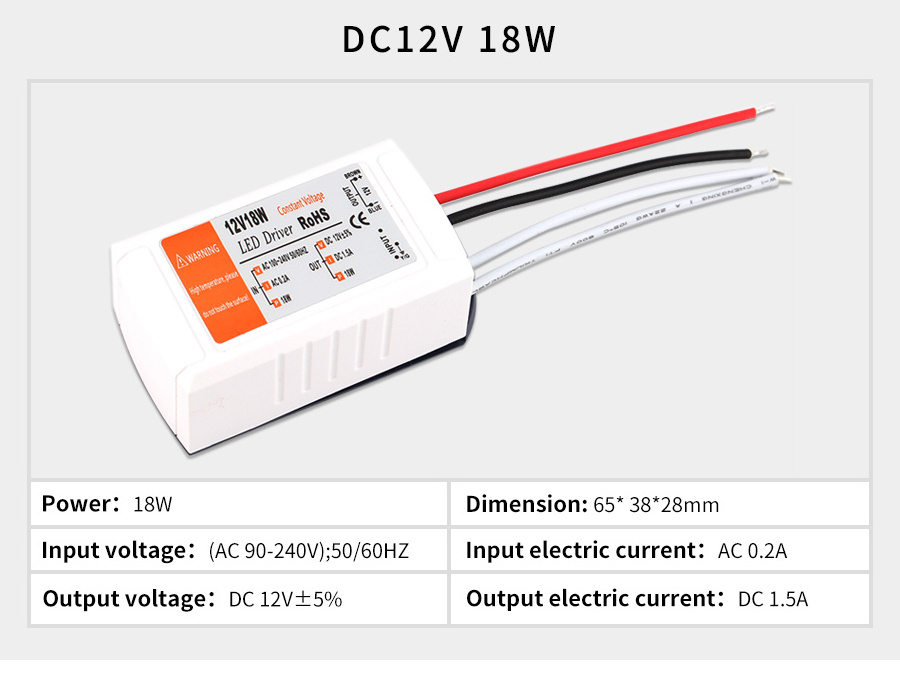 DC 12V Power Supply 18W 28W 36W 48W 72W 100W Lighting Transformers LED Driver High Quality Driver Led for LED Strip Power Supply