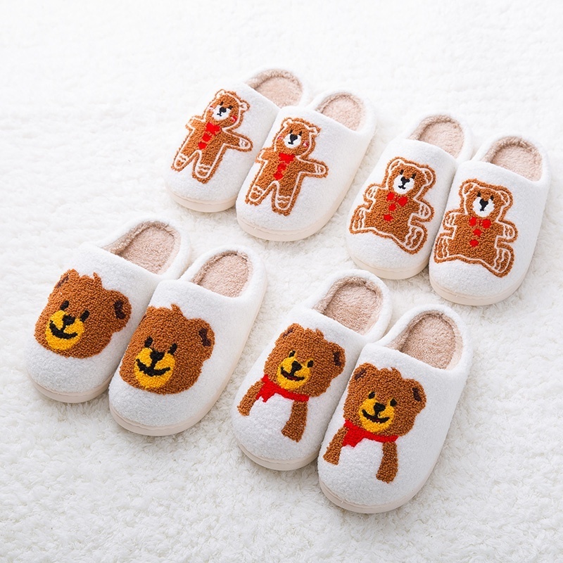 Slippers woman ladies custom home slippers smiley face plush winter fuzzy house furry christmas teddy bear slippers for women