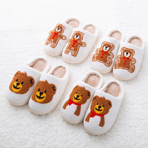 Slippers woman ladies custom home slippers smiley face plush winter fuzzy house furry christmas teddy bear slippers for women