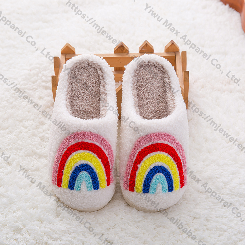 Slippers woman ladies wholesalers custom home slippers smiley face plush winter fuzzy house furry cartoon slippers for women