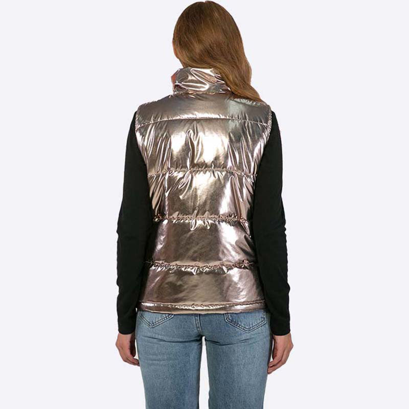 Plus size women sequin shiny puffer knit gilet  manufacturer puffy vest for women