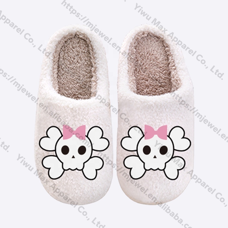 Slippers woman ladies wholesalers custom home slippers smiley face Bow design plush winter fuzzy house furry slippers for women