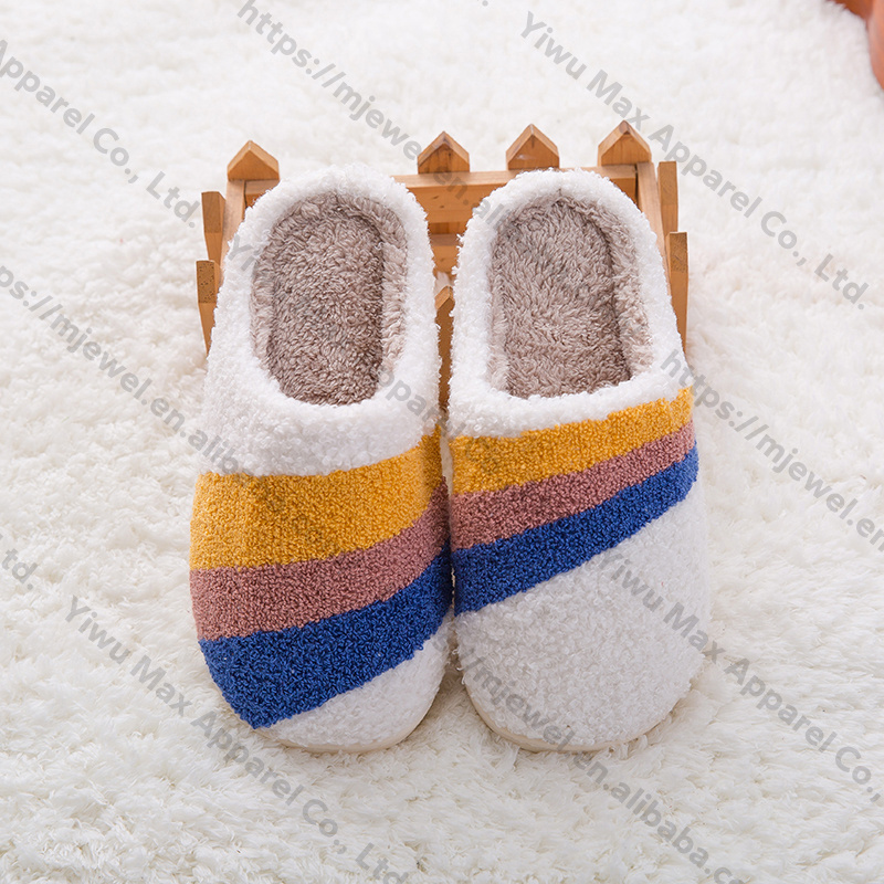 Slippers woman ladies wholesalers custom home slippers smiley face plush winter fuzzy house furry cartoon slippers for women