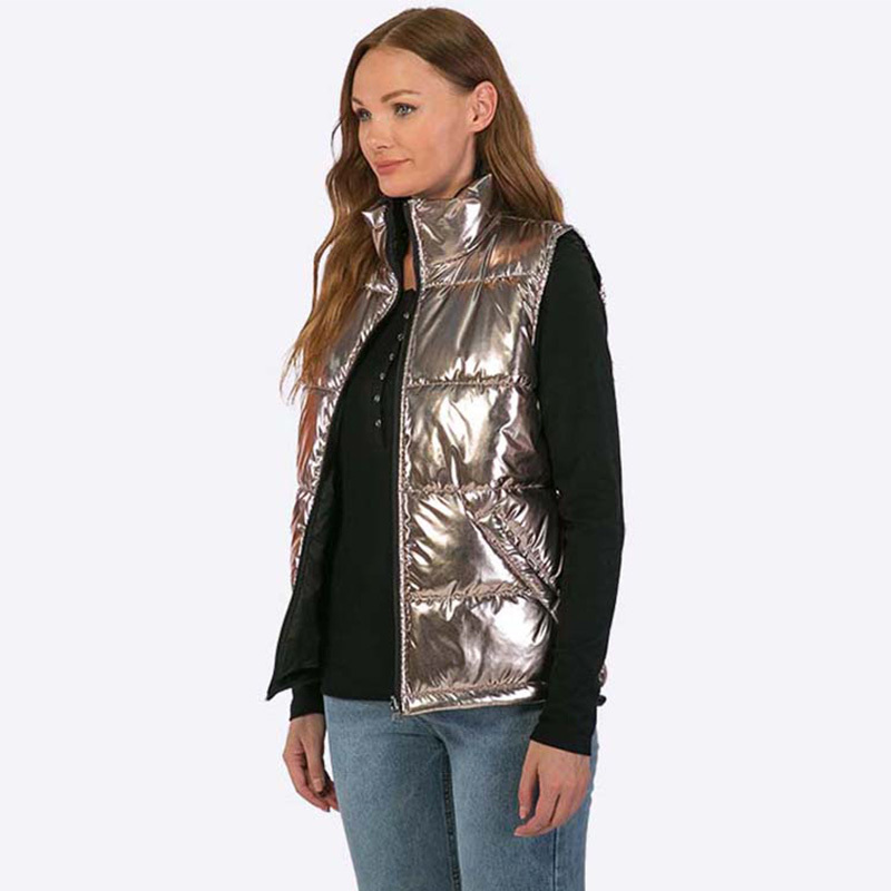 Plus size women sequin shiny puffer knit gilet  manufacturer puffy vest for women