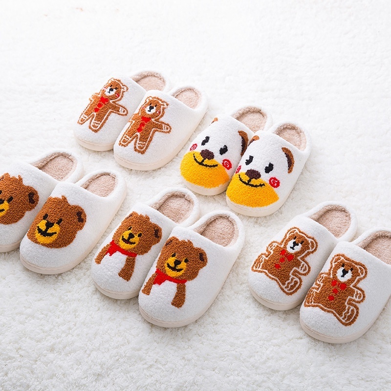 Slippers woman ladies custom home slippers smiley face plush winter fuzzy house furry christmas teddy bear slippers for women