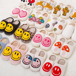 Slippers woman ladies wholesalers custom home slippers smiley face plush winter fuzzy house furry slippers for women