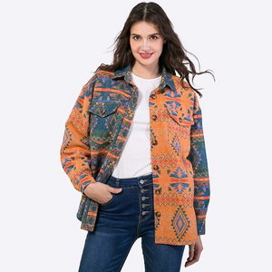 2023 Fall High Quality Casual Outdoor Color Block Tweed Aztec Western Patchwork shacket Jacket for Women Azteca