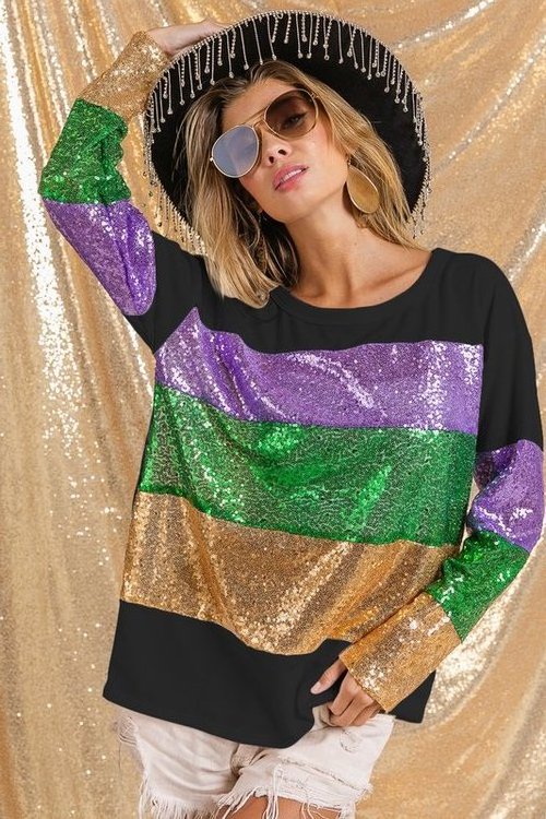 Wholesale mardi gras shirts women plus size clothing women pullover sequin Tops mardi gras apparel for women