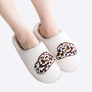 Custom Women's House Leopard Cowgirl Cozy Fuzzy Embroidered Cowboy Fluffy Home Smiley Slippers for Women Wholesale