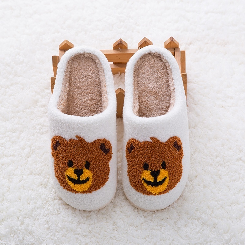 Slippers woman ladies custom home slippers smiley face plush winter fuzzy house furry christmas teddy bear slippers for women