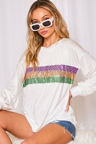 Wholesale mardi gras shirts women plus size clothing women pullover sequin Tops mardi gras apparel for women