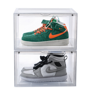 HD transparent plastic storage box for sneakers shoes display case for hand bag perfume with magnetic door