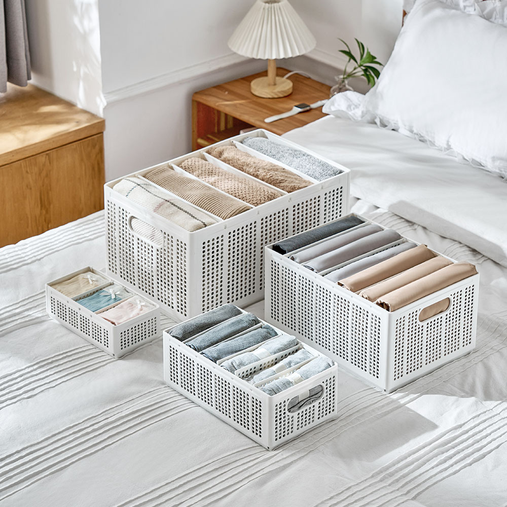 Folding Wardrobe Storage Box Plastic Drawer Organizer Stackable Shelf Baskets Cloth Closet Container Bin Cube