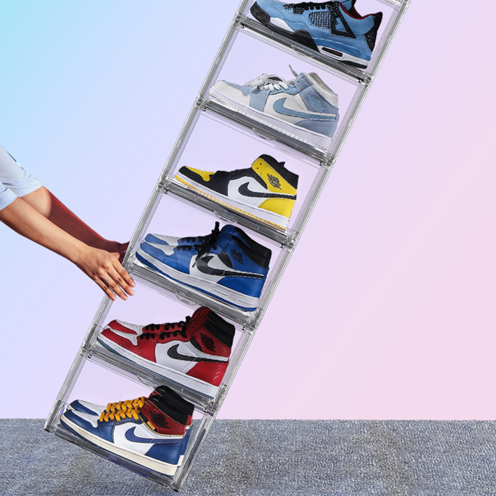 Transparent Plastic Stackable Shoe Storage Bins For Closet Space Saving Shoe Holder Sneaker Display Case