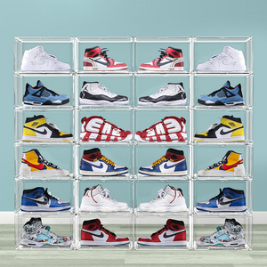 Transparent Plastic Stackable Shoe Storage Bins For Closet Space Saving Shoe Holder Sneaker Display Case