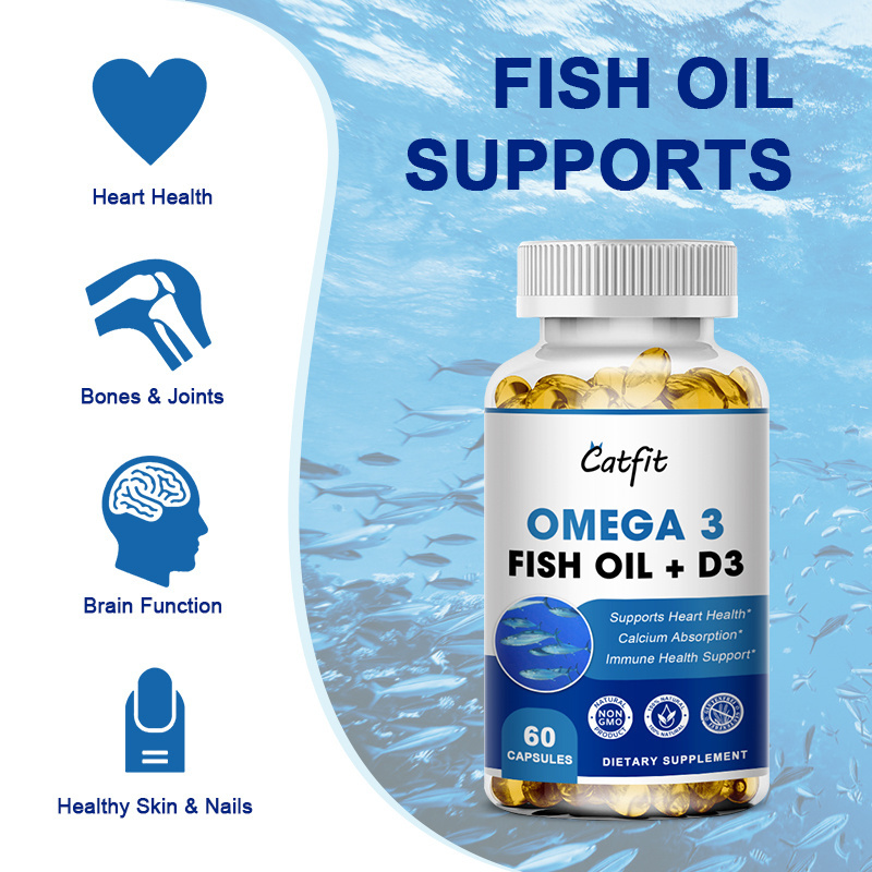 OEM 10 pcs Omega 3 Fish Oil and Vitamin D3 Softgels Capsules Prevention Osteoporosis Supplement