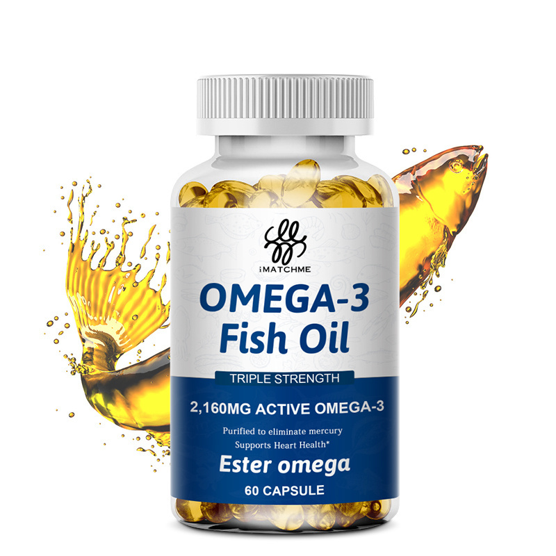 Private Label 100% Natural Omega 3 Fish Oil 2160MG Softgels Capsules 60 pcs Reduce Joint Pain Improve Heart health Supplement