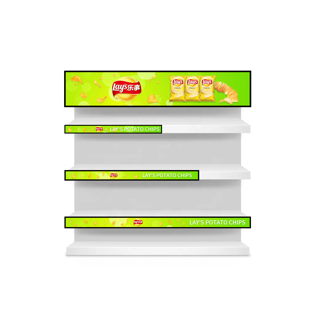 28 34 Inch Stretched Bar LCD Screen for Supermarket Shelf Android Video Player for Advertising