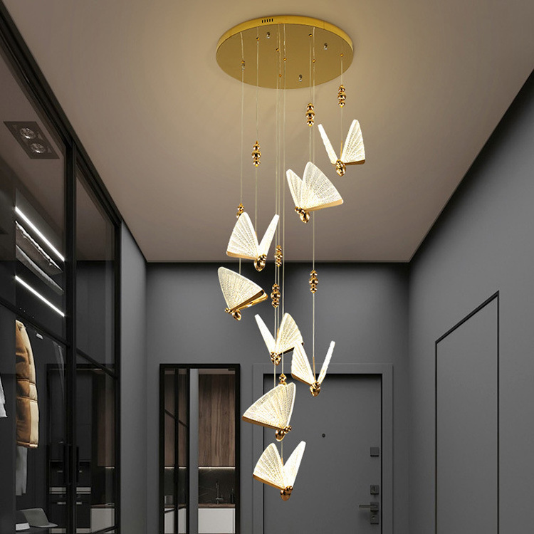 Modern Hotel Wedding Dining Room Entryway Staircase Lights Chandelier High Ceiling Bedside Decorative Butterfly Chandelier