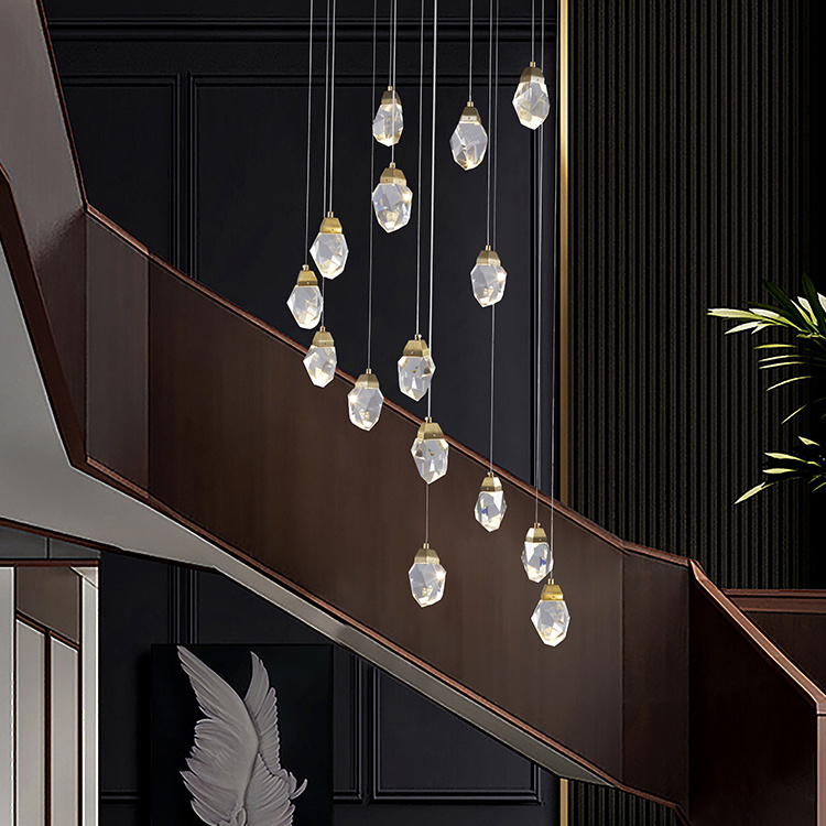 Hanging Lighting Modern Chandelier Long Staircase Drop Light Crystal PendantHotel Chandelier Light For High Ceilings