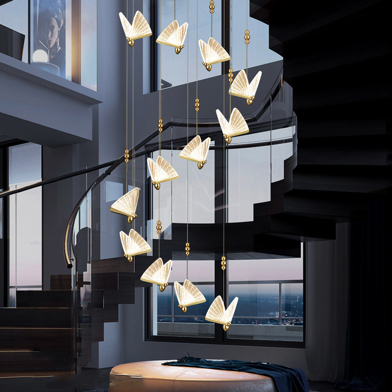 Modern Hotel Wedding Dining Room Entryway Staircase Lights Chandelier High Ceiling Bedside Decorative Butterfly Chandelier