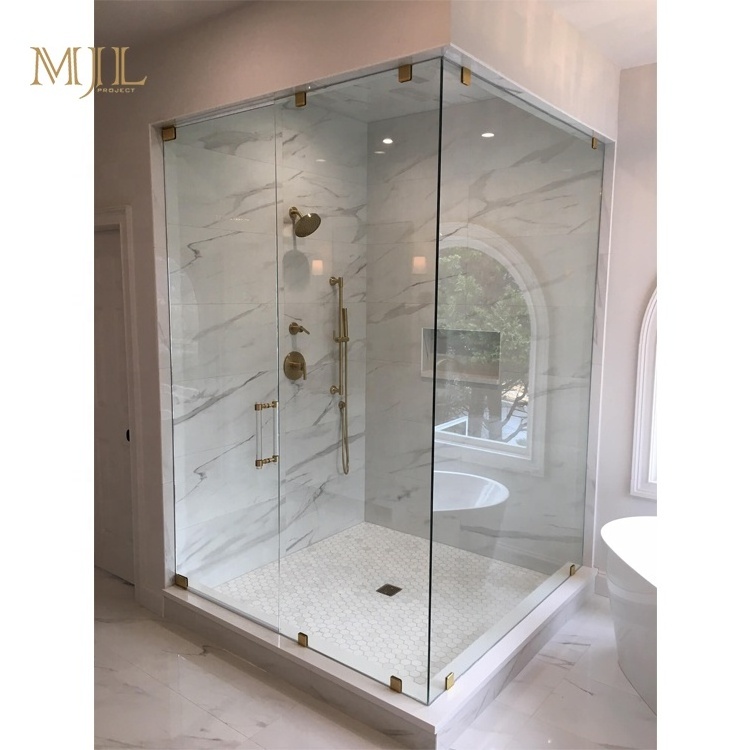 MJL interior bathroom partition hinged door tempered clear glass bathroom shower enclosure