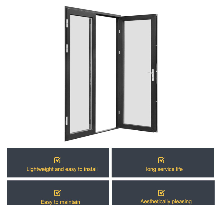 Luxury modern french doors exterior soundproof swing room door double glass casement system