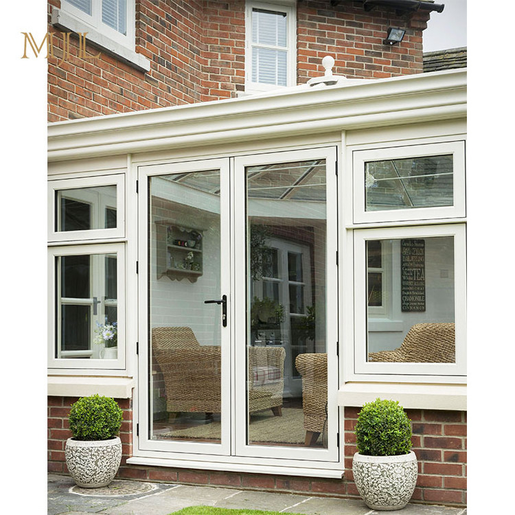 Home white swing external doors aluminium double tempered glass doors and windows for houses