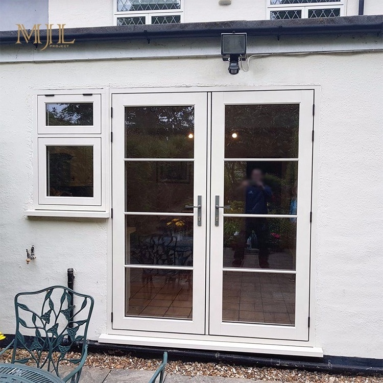 Home white swing external doors aluminium double tempered glass doors and windows for houses