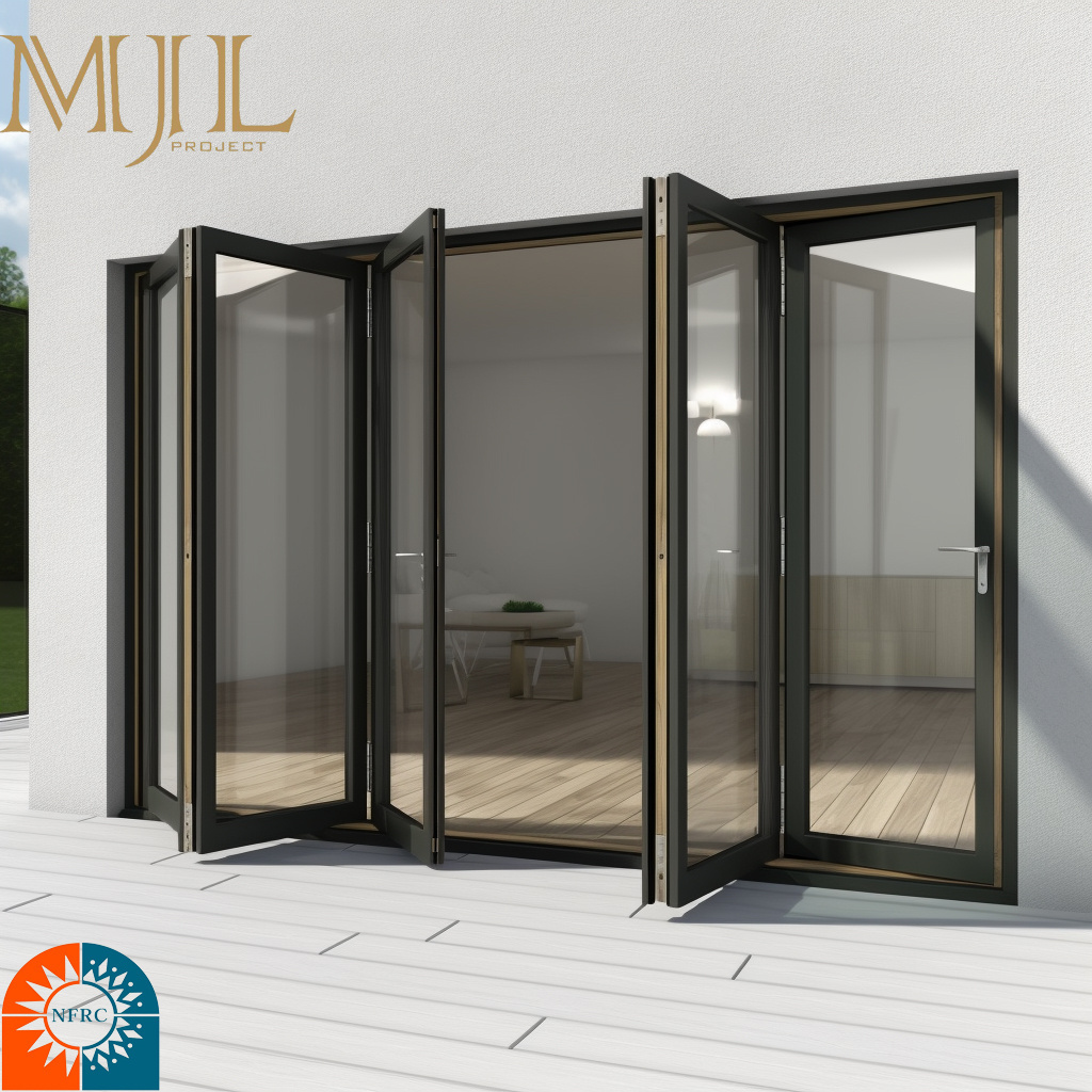 MJL folding frameless glass door tempered glass lowe glazed sliding folding door