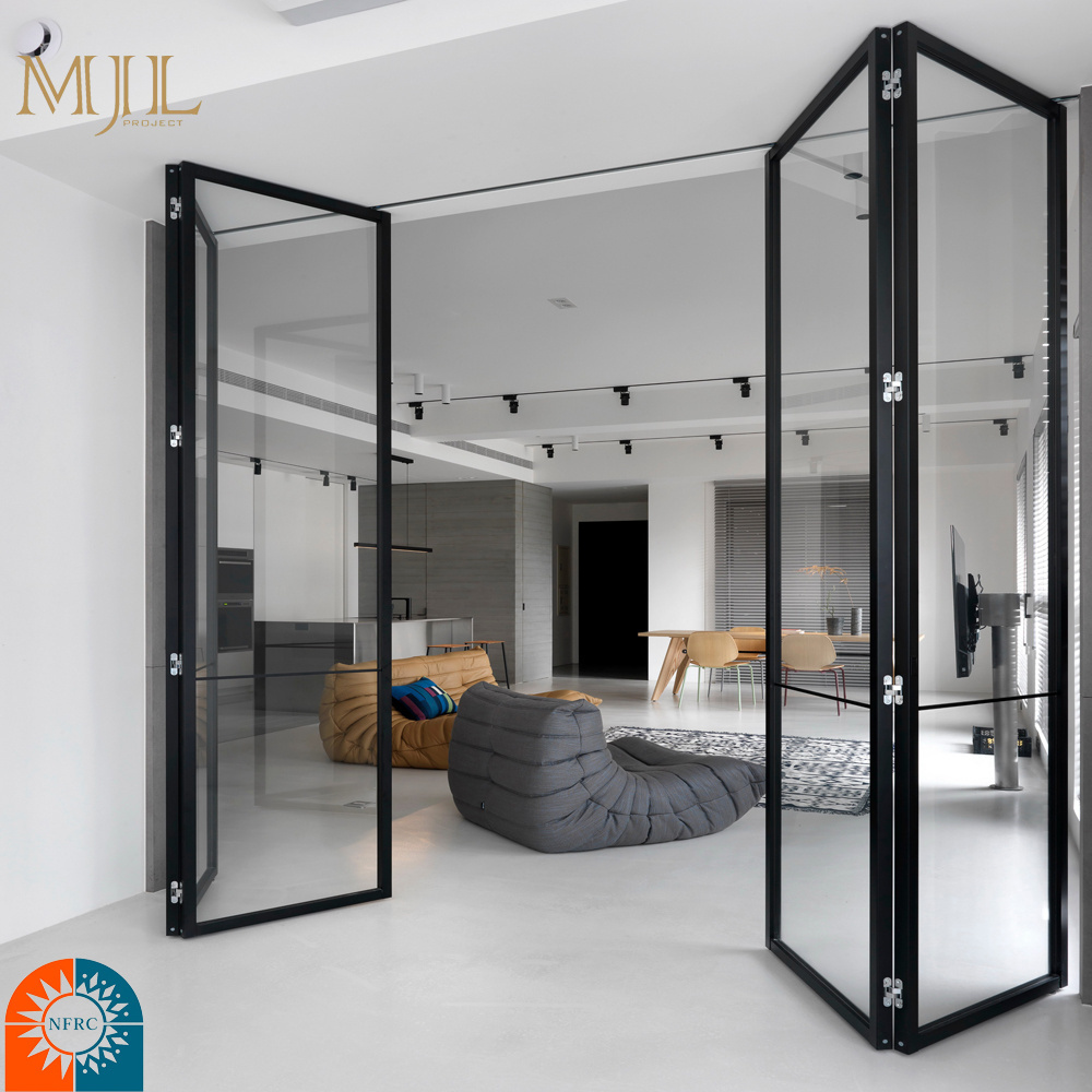 MJL folding frameless glass door tempered glass lowe glazed sliding folding door