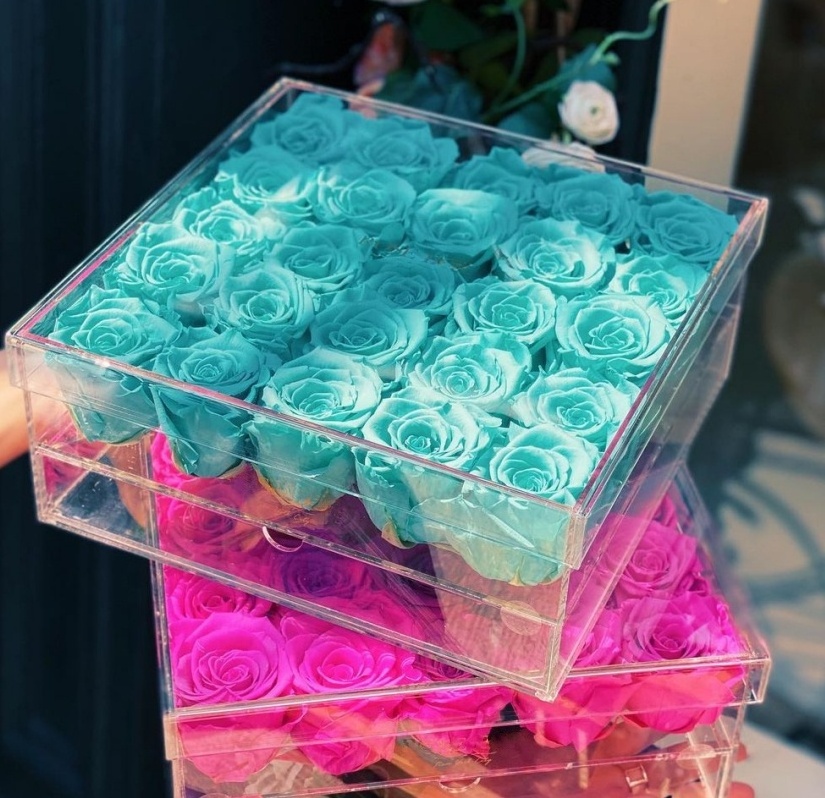 Luxury Blue 25 Forever Roses Rosa Eterna Rose Eternelle Preserved Stabilized Eternity Flowers In Acrylic Box