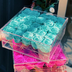 Luxury Blue 25 Forever Roses Rosa Eterna Rose Eternelle Preserved Stabilized Eternity Flowers In Acrylic Box