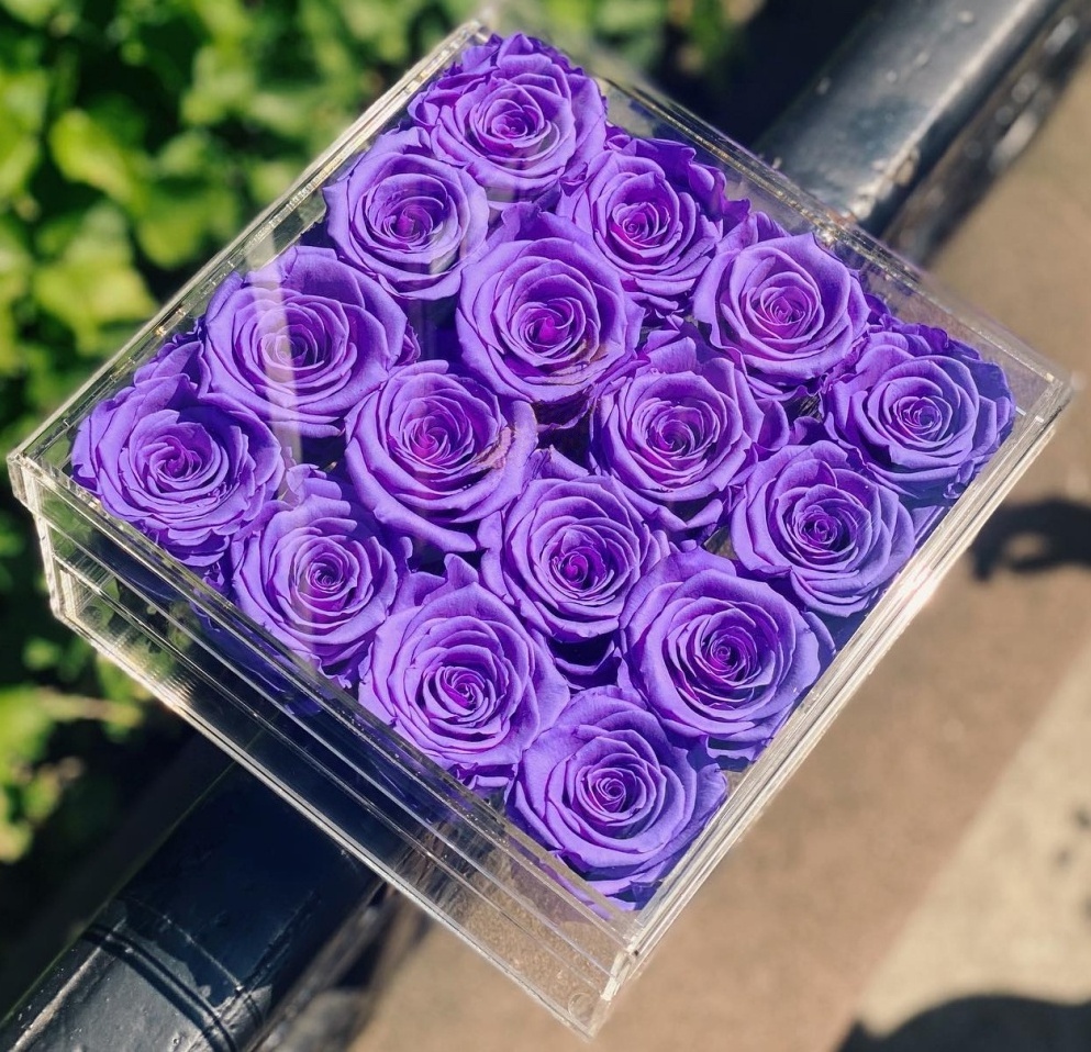 Luxury Blue 25 Forever Roses Rosa Eterna Rose Eternelle Preserved Stabilized Eternity Flowers In Acrylic Box