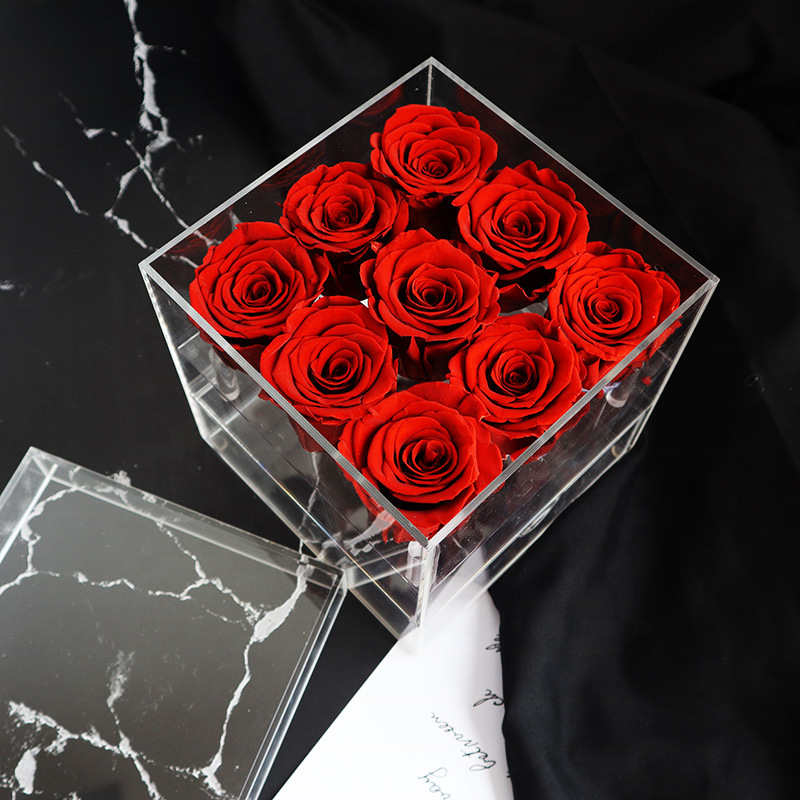 Luxury Blue 25 Forever Roses Rosa Eterna Rose Eternelle Preserved Stabilized Eternity Flowers In Acrylic Box