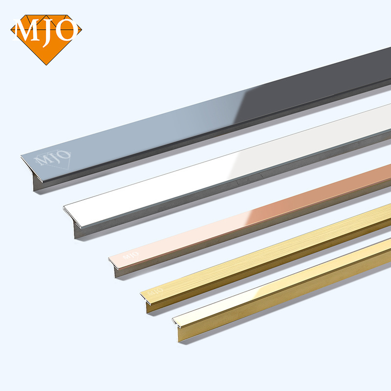 Foshan MJO Factory Directly T Shape Decorative Profiles For Wall Floor Furniture Decoration 304 Stainless Steel Tile Trims