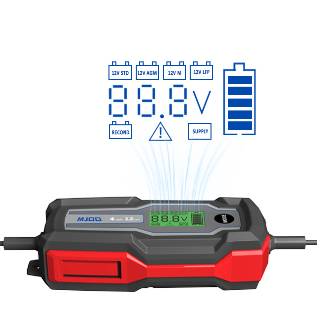 Fast Charging Smart 6V 12V Auto Repair STD,AGM,GEL,LFP STD Battery Charger 2A 4A Battery maintainer for motorcycle car